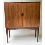 COCKTAIL CABINET, 1970's hardwood, with two panelled doors enclosing fitted lit interior, 90cm W x