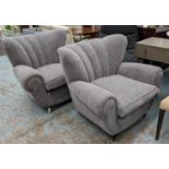 ARMCHAIRS, a pair, 105cm W, vintage mid Italian, in a later grey upholstery.