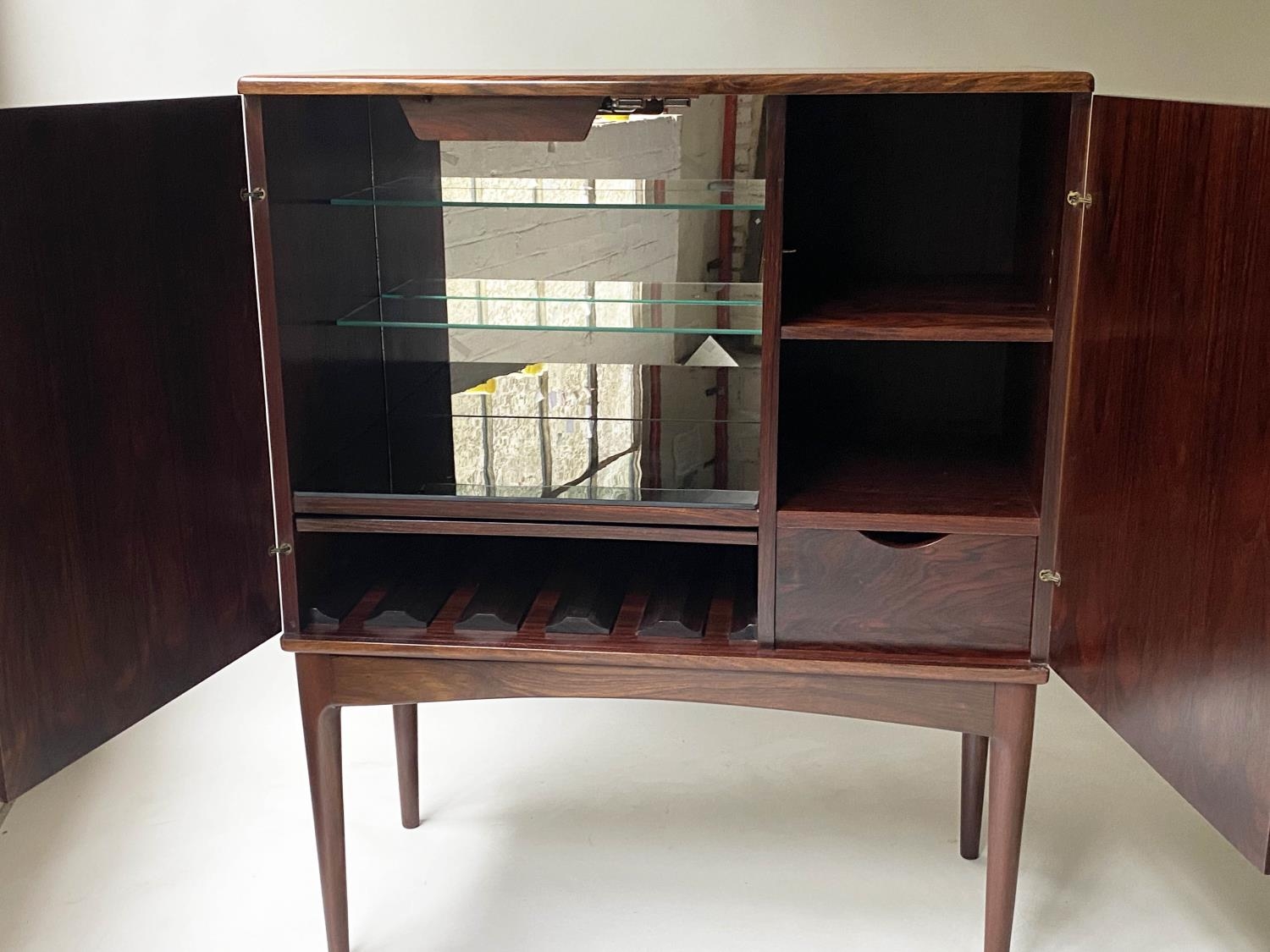 COCKTAIL CABINET, 1970's hardwood, with two panelled doors enclosing fitted lit interior, 90cm W x - Image 5 of 7