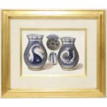 ITALIAN CERAMICS HAND-COLOURED MEZZOTINTS, a set of six, gilt framed and glazed, each 61cm x 73cm