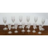 CHAMPAGNE FLUTES, a set of six, cut crystal glass along with six matching dessert wine glasses. (12)