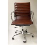 REVOLVING DESK CHAIR, Charles and ray Eames inspired, ribbed leather, revolving and reclining on