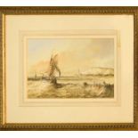 19th CENTURY MARITIME SCHOOL, 'Fecamp, Normandy, with Shipping off Shore', watercolour, 17cm x 28cm,