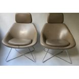 ALLERMUIR HAFELE ARMCHAIRS, a pair, in taupe leather, with X shaped chromium frames, 74cm W. (2)