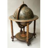 GLOBE COCKTAIL CABINET, in the form of an antique terrestrial globe on stand, with rising lid, 100cm