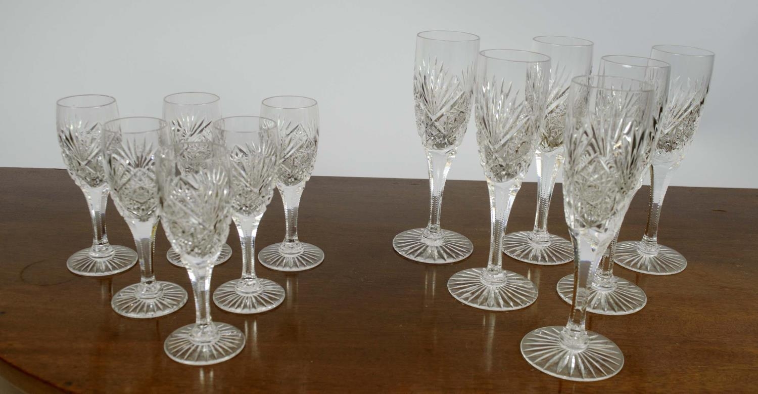 CHAMPAGNE FLUTES, a set of six, cut crystal glass along with six matching dessert wine glasses. (12) - Image 5 of 8