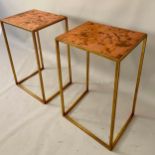 SIDE TABLES, a pair, 63cm x 38cm x 33cm, gilt metal, coppered tops. (2)