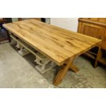 FARMHOUSE TABLE, 75cm H x 241cm x 101cm, oak on X frame supports.