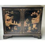 CHINOISERIE CABINET, George III style, black lacquered and gilt chinoiserie with two doors, 110cm