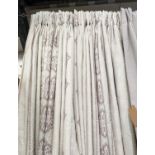 CURTAINS, a pair, 160cm W x 248cm drop, lined and interlined, geometric pattern. (2)