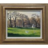 MANNER OF JOHN BELDERSON 'Parkland with Seagulls', oil on canvas, 14cm x 17cm, framed.