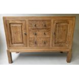 SIDEBOARD, early 20th century, George V, solid burr oak, with three drawers and two cupboards, 120cm