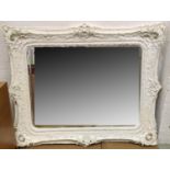 WALL MIRROR, 161cm W x 135cm T, Victorian style, white, bevelled plate