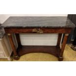 CONSOLE TABLE, 90cm H x 114cm x 44cm, Empire mahogany and brass mounted, circa 1810, with grey