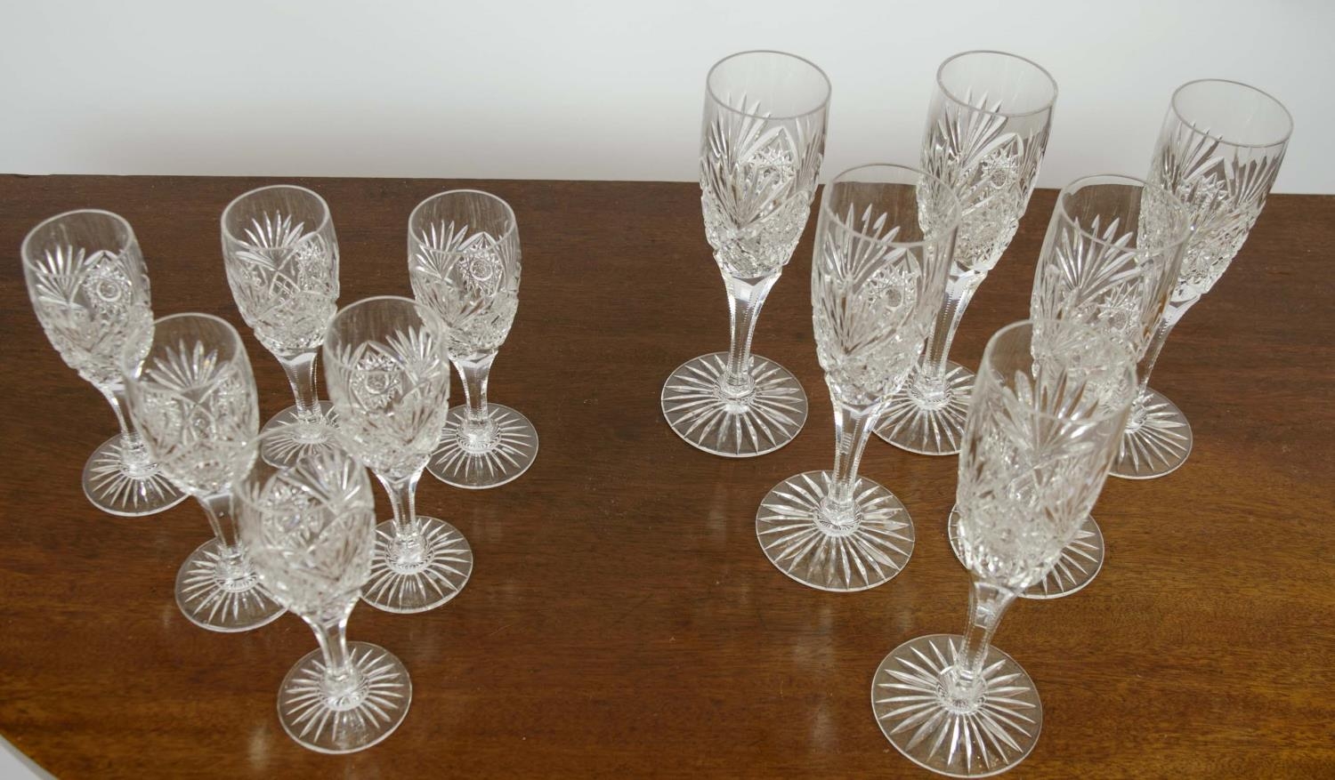 CHAMPAGNE FLUTES, a set of six, cut crystal glass along with six matching dessert wine glasses. (12) - Image 4 of 8