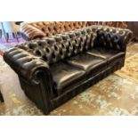 CHESTERFIELD SOFA, 90cm x 78cm H x 195cm, black leather.