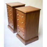 BEDSIDE CHESTS, a pair, 19th century style burr walnut and crossbanded each with a brushing slide