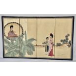 SCREEN, mid 20th century, Chinese, three fold hand painted and wall hung, 148cm x 90cm H.