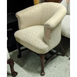 TUB CHAIR, Edwardian mahogany upholstered in cream damask, 82cm H x 70cm.