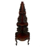 CORNER STAND, Chinese carved hongmu wood, late 19th/early 20th century, intricately carved with