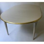 EXTENDING DINING TABLE, French Directoire style grey lacquered and parcel gilt with two additional