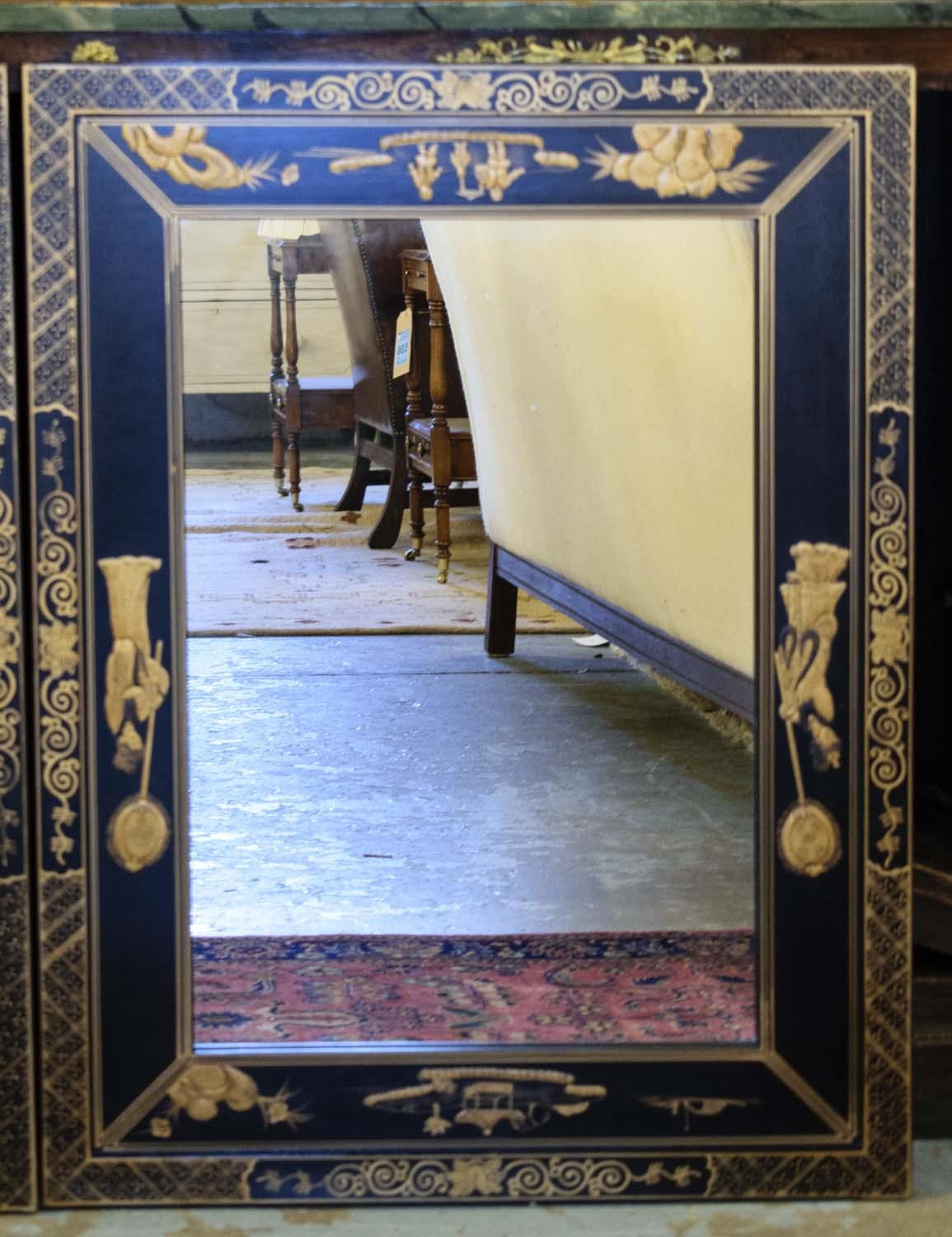 WALL MIRRORS, a pair, black and gilt Chinoiserie decorated, 66cm x 89cm H. (2) - Image 2 of 9