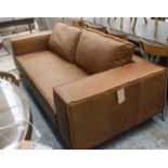 SOFA, 225cm, contemporary design, tan leather with trim detail.