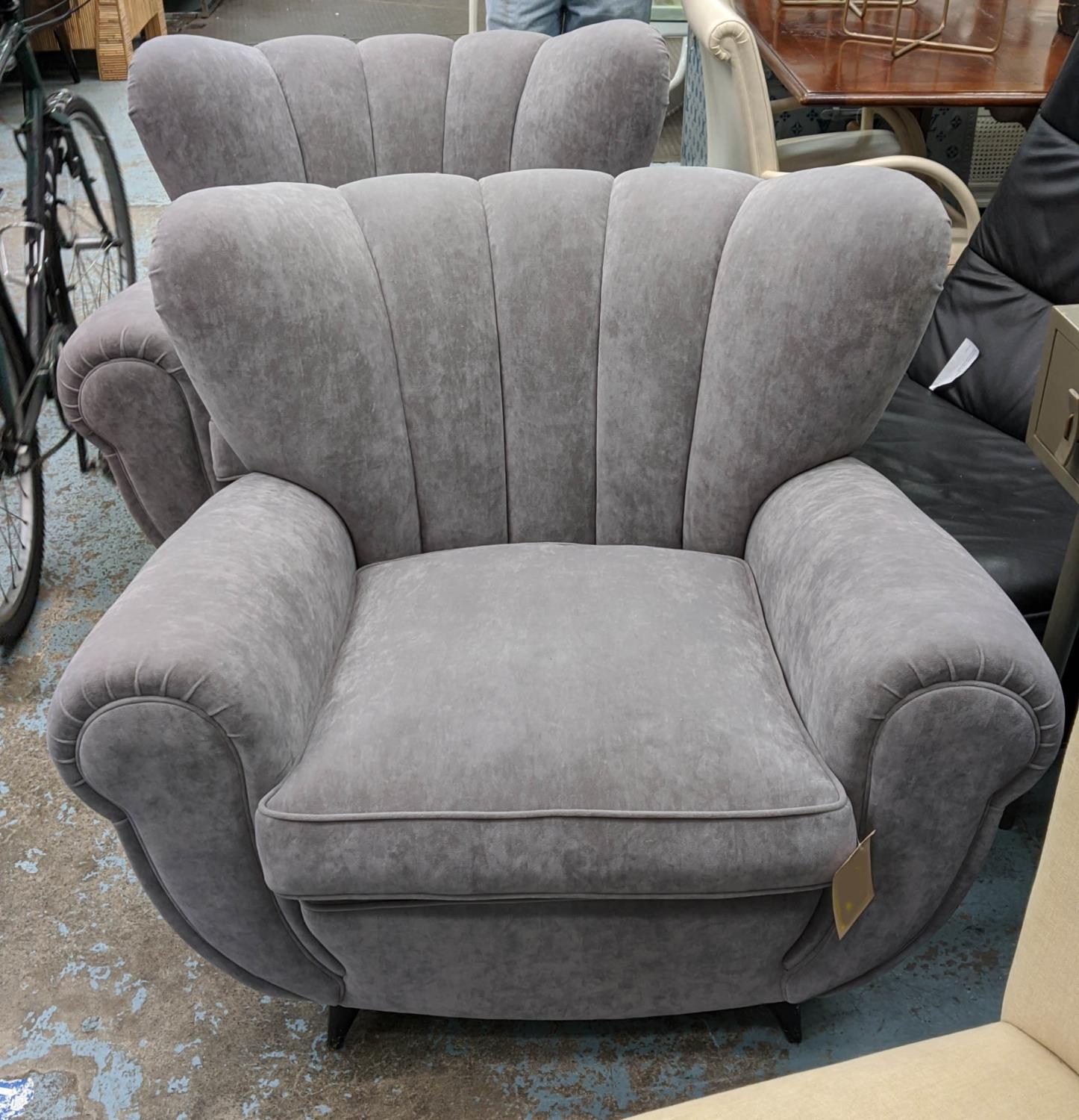 ARMCHAIRS, a pair, 105cm W, vintage mid Italian, in a later grey upholstery. - Image 2 of 3