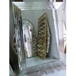 WALL MIRROR, 116cm x 85cm, Art Deco style stepped design.