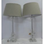 COACH HOUSE TABLE LAMPS, a pair, 95cm H, glass column design, with shades. (2)