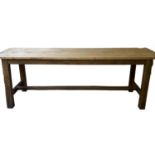 FARMHOUSE TABLE, 19th century French cherrywood with three planks, cleated top, 222cm W x 67cm D x
