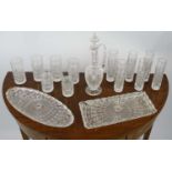 WATER GLASSES, a set of six, cut crystal glass, a set of six, short water glasses, a decanter and