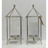 FAUX BAMBOO LANTERNS, a pair, one glass insert lacking, 53cm H x 21cm diam. (2)