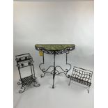 CONSERVATORY CONSOLE TABLE, wrought iron inlaid, with faux marble painted bamboo print, 85cm L x