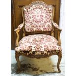 FAUTEUIL, 68cmH x 71cm W x 74cm D, Louis XV style beechwood in foliate cut velour.