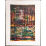 DANISH ABSTRACT EXPRESSIONSIST SCHOOL, 'Abstract harbor', oil on paper, 40cm x 28cm, framed.