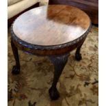 LOW TABLE, George III style, oval top with pie crust border on cabriole legs with ball and claw