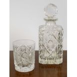 WHISKEY TUMBLERS, a set of six, cut crystal glass with decanter and another set of five cut glass