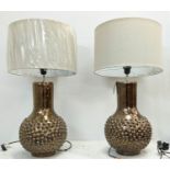 COACH HOUSE TABLE LAMPS, a pair, 79cm H, silver glazed ceramic, with shades. (2)