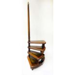 LIBRARY STEPS, George III design, with four spiral, leather trimmed, treads steps, 135cm H x 44cm W.