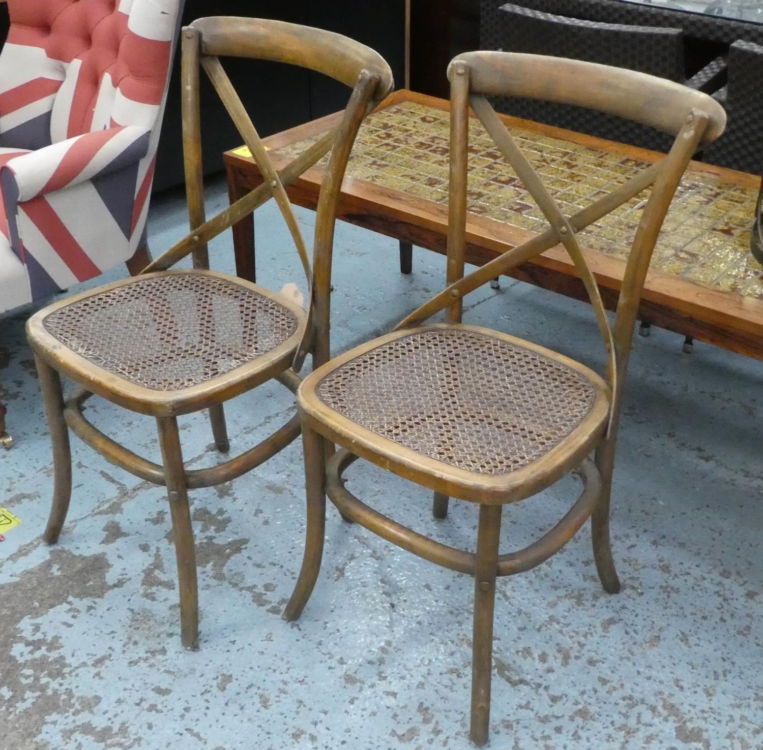 DINING CHAIRS, a set of six, 1920s French café style, 89cm H. (6)