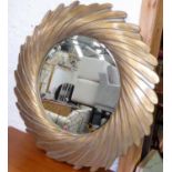 WALL MIRROR, 98cm diam., spiral twist with a circular bevelled plate.