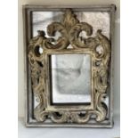WALL MIRROR, Italian style, crested moulded frame, in a distressed grey painted case with mirrored