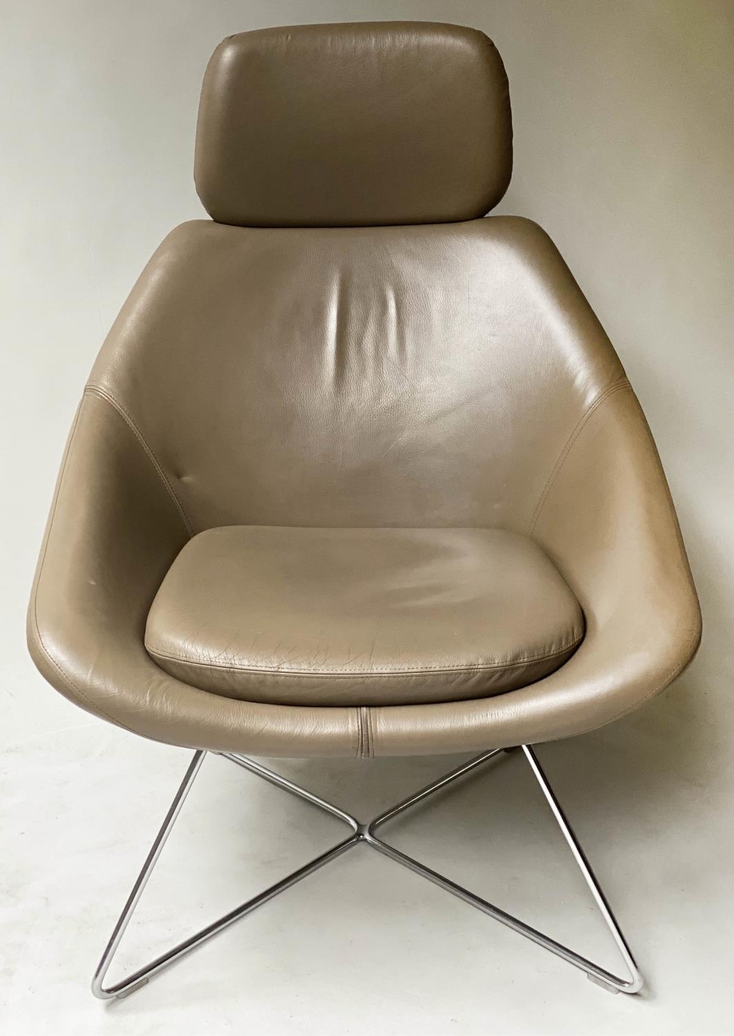 ALLERMUIR HATELE ARMCHAIR, in taupe leather, with chromium frame. 747cm W - Image 5 of 5