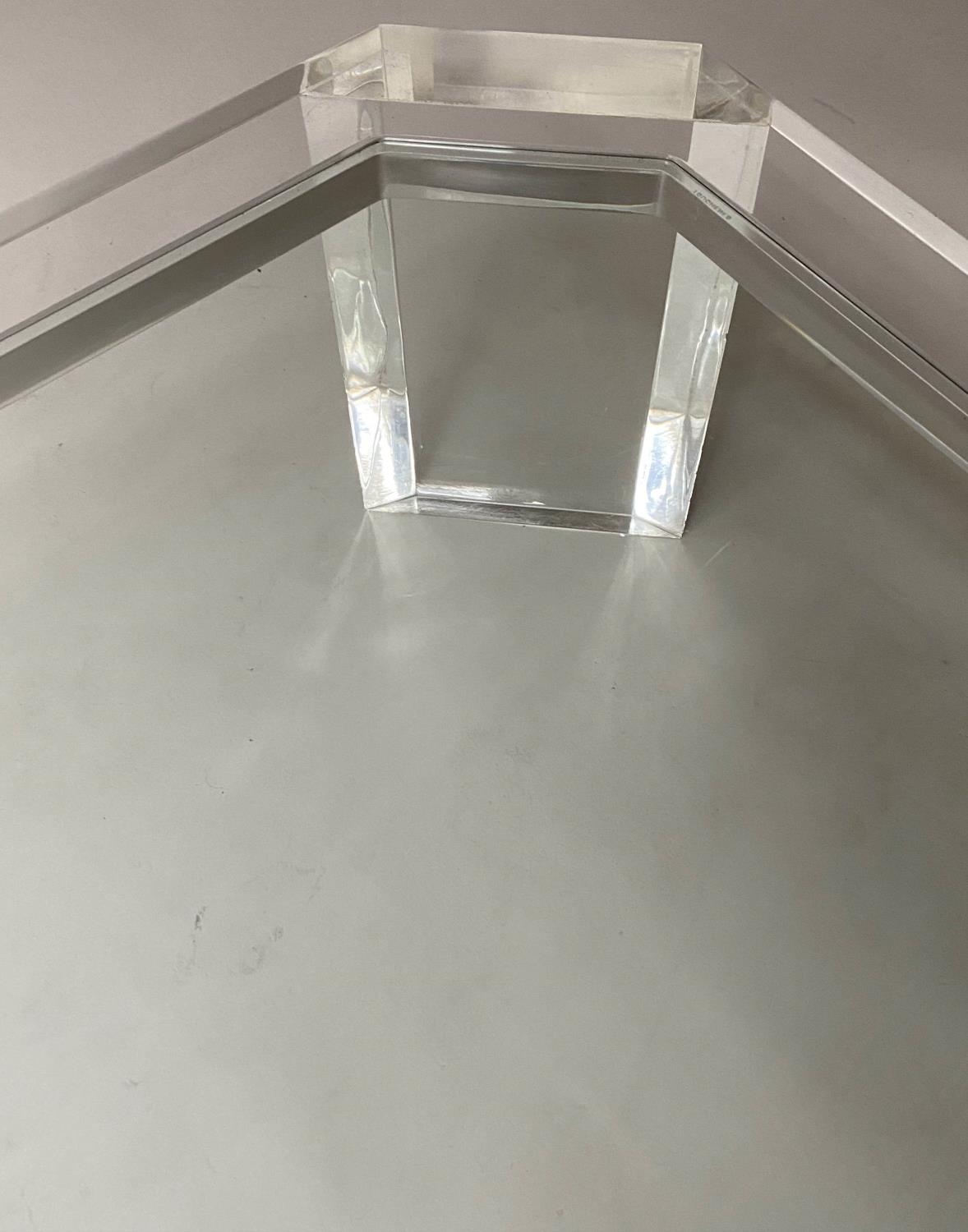 LOW TABLE, rectangular lucite framed and glass inset, 120cm W x 80cm D x 32cm H - Image 7 of 8