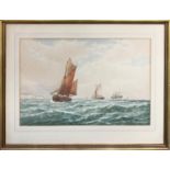 GEORGE STANFIELD WALTERS (British 1838 - 1924) 'Sailing boats off the coast' watercolour, signed