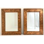 WALL MIRRORS, a pair, 122cm x 91cm x 197cm Italian style, coppered frames. (2)