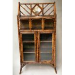 BAMBOO BOOKCASE, Victorian, bamboo framed and cane panelled, with two doors and galleried top,