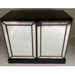 MIRROR CABINET, black lacquered, with two marginal panelled mirror doors, 100cm x 85cm H x 48cm.