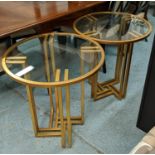 SIDE TABLES, a pair, 61cm x 67cm H, 1970s Italian style, gilt metal and glass. (2)